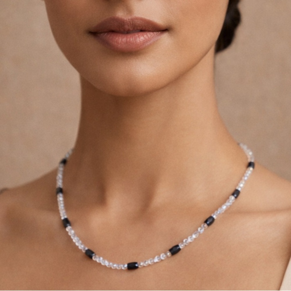 Iridescent Crystal & Black Hematite Beaded Necklace Magnetic Clasp